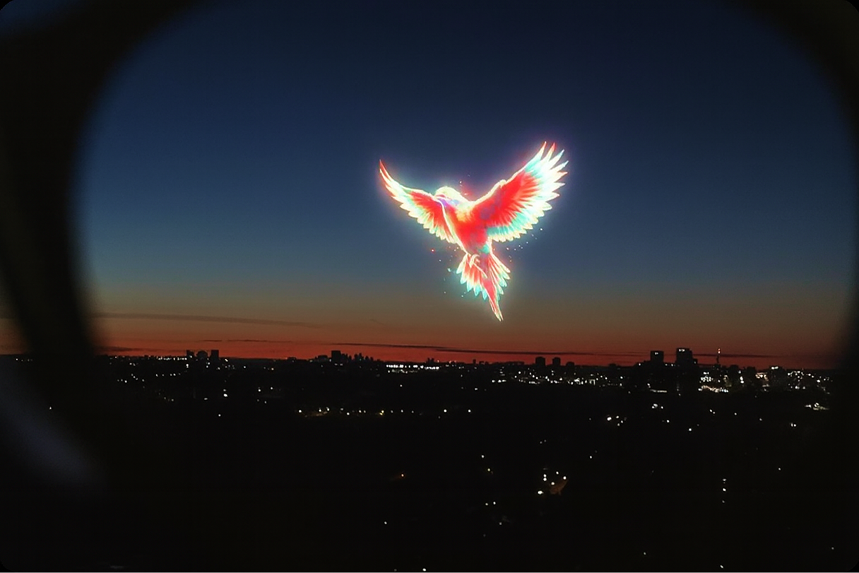 Immersive AR display showing phoenix in sky